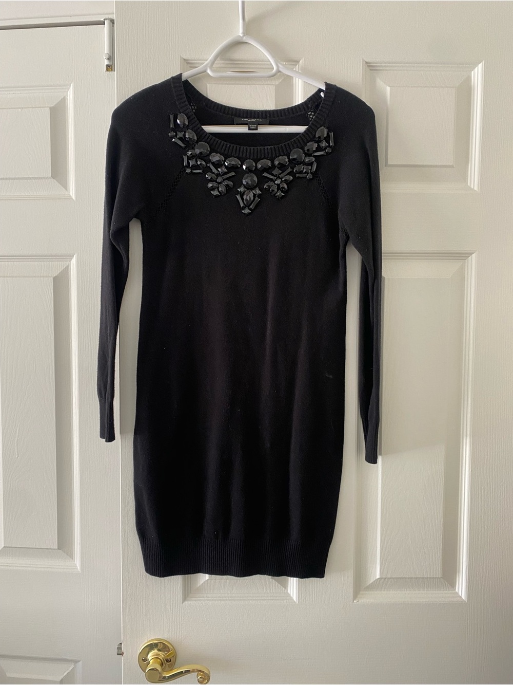 Black Embellished Knit Sweater Dress